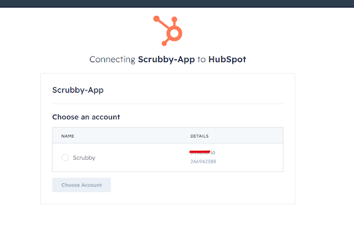 Select HubSpot account screen